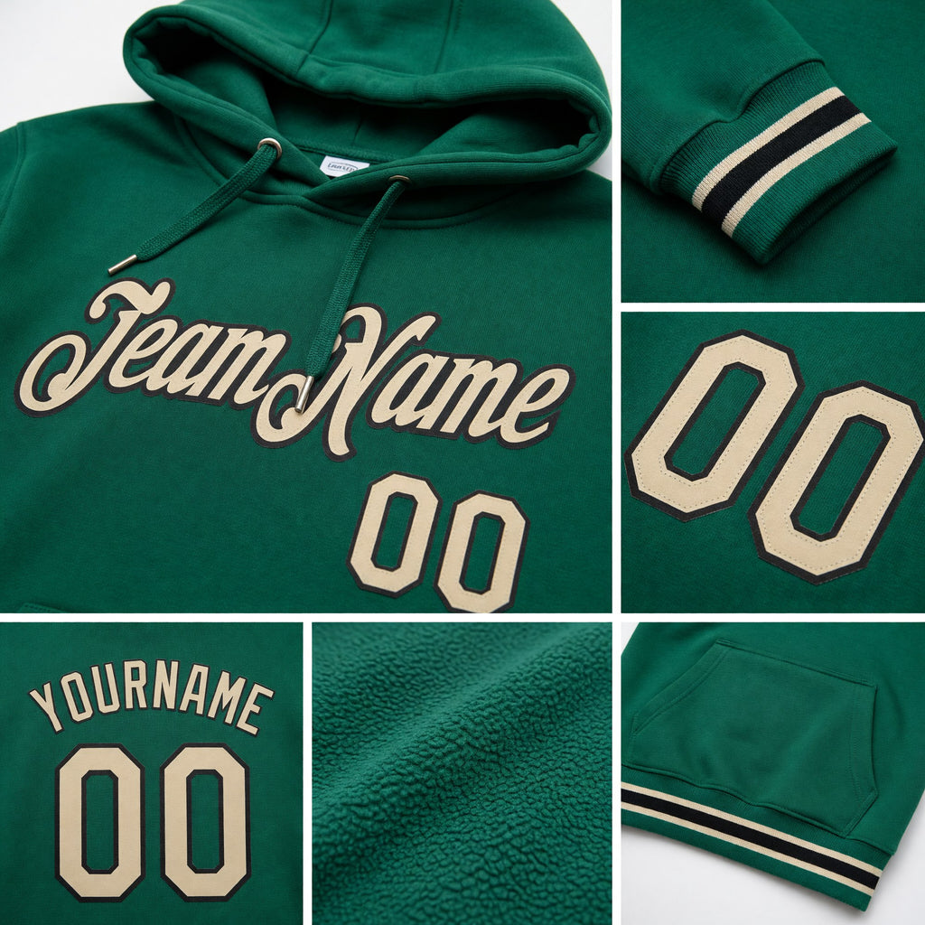 Custom Stitched Kelly Green Cream-Black Sports Pullover Sweatshirt Hoodie detail