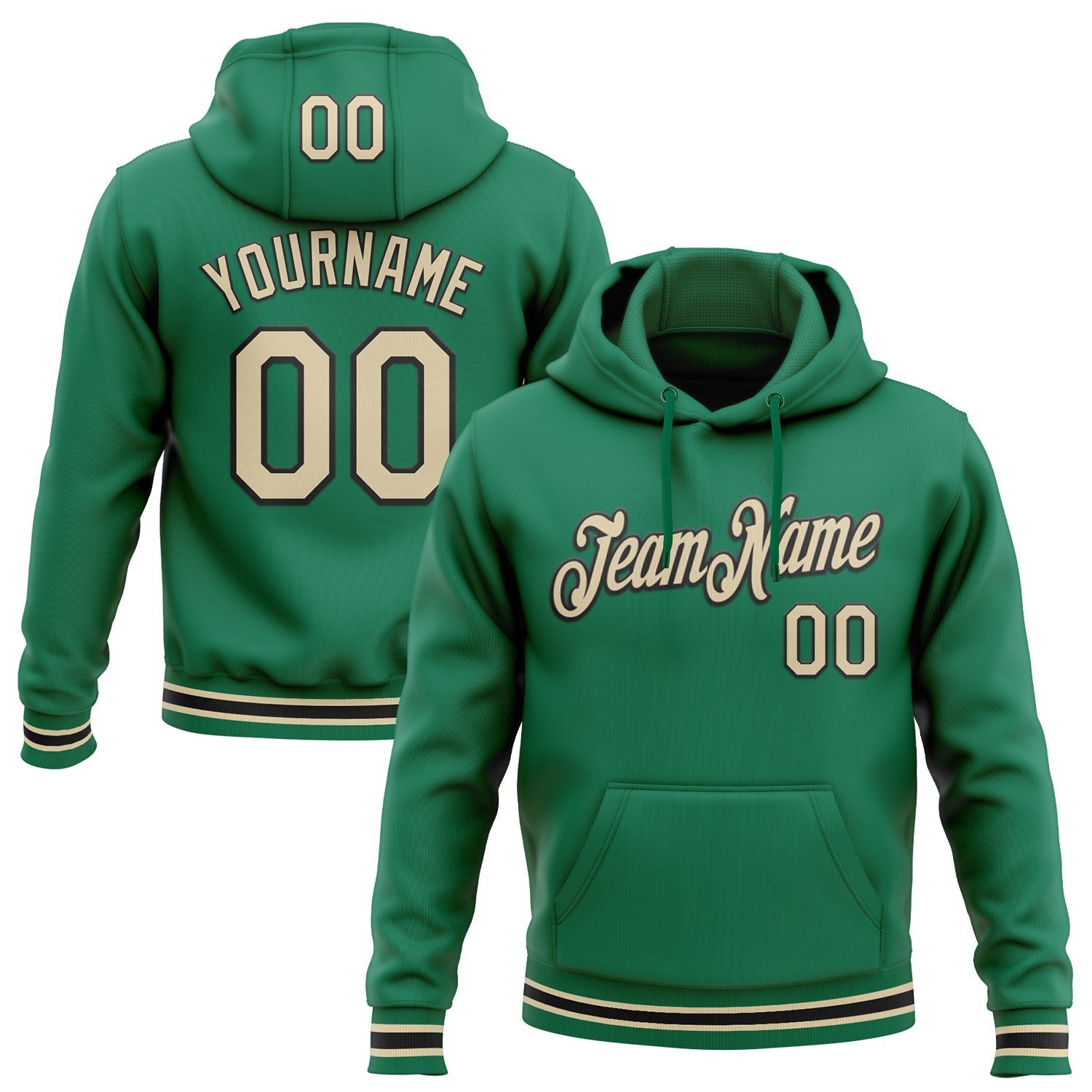 Custom Stitched Kelly Green Cream-Black Sports Pullover Sweatshirt Hoodie photo 1