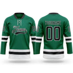 Custom Kelly Green Black-White Hockey Lace Neck Jersey