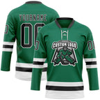 Custom Kelly Green Black-White Hockey Lace Neck Jersey photo 2