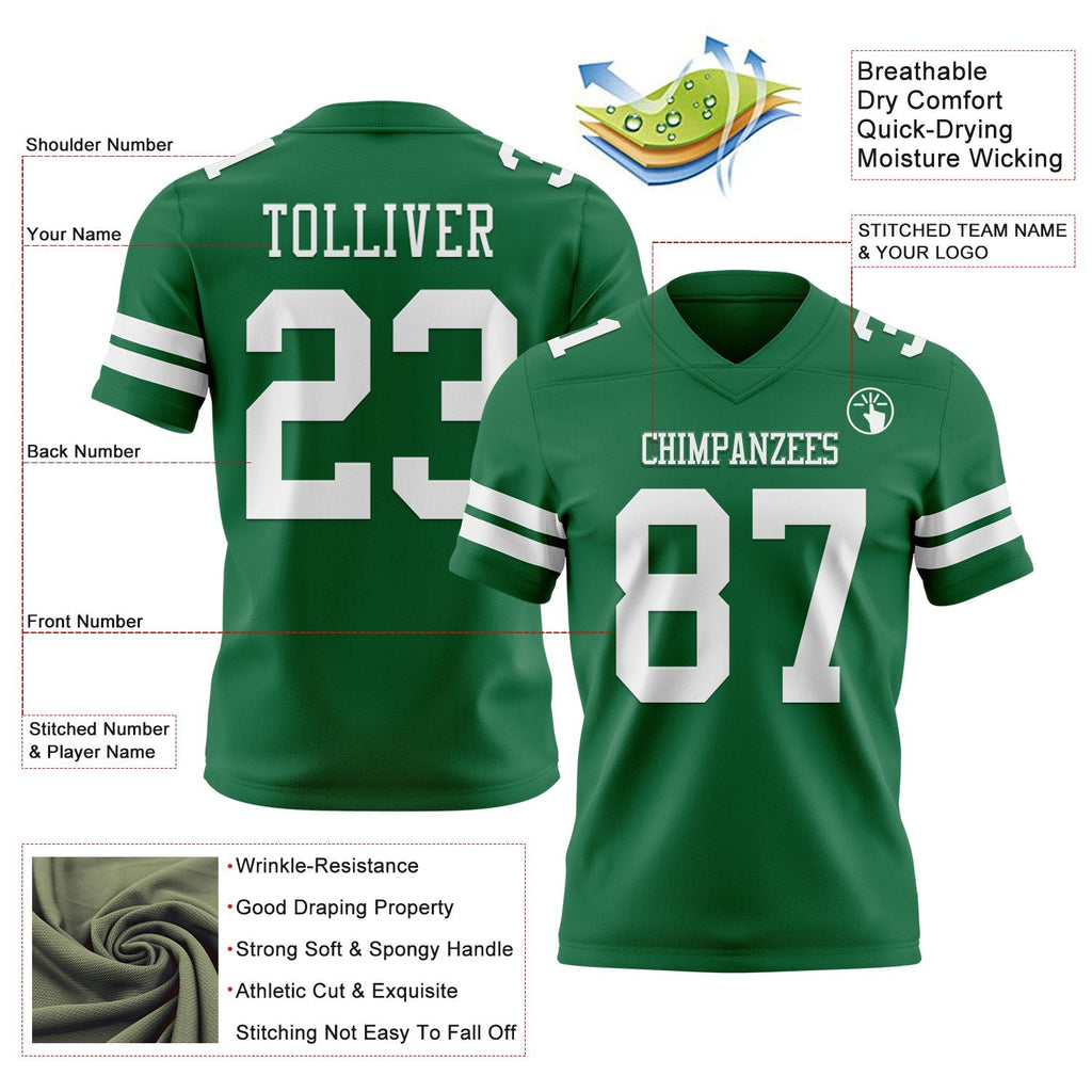 Custom Kelly Green White Authentic Football Jersey photo 3