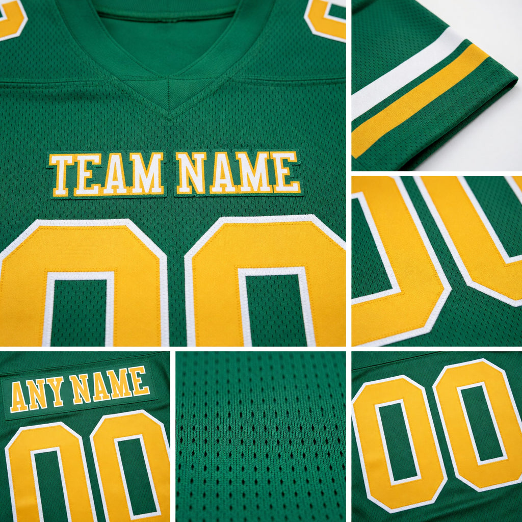 Custom Kelly Green Gold-White Authentic Football Jersey detail