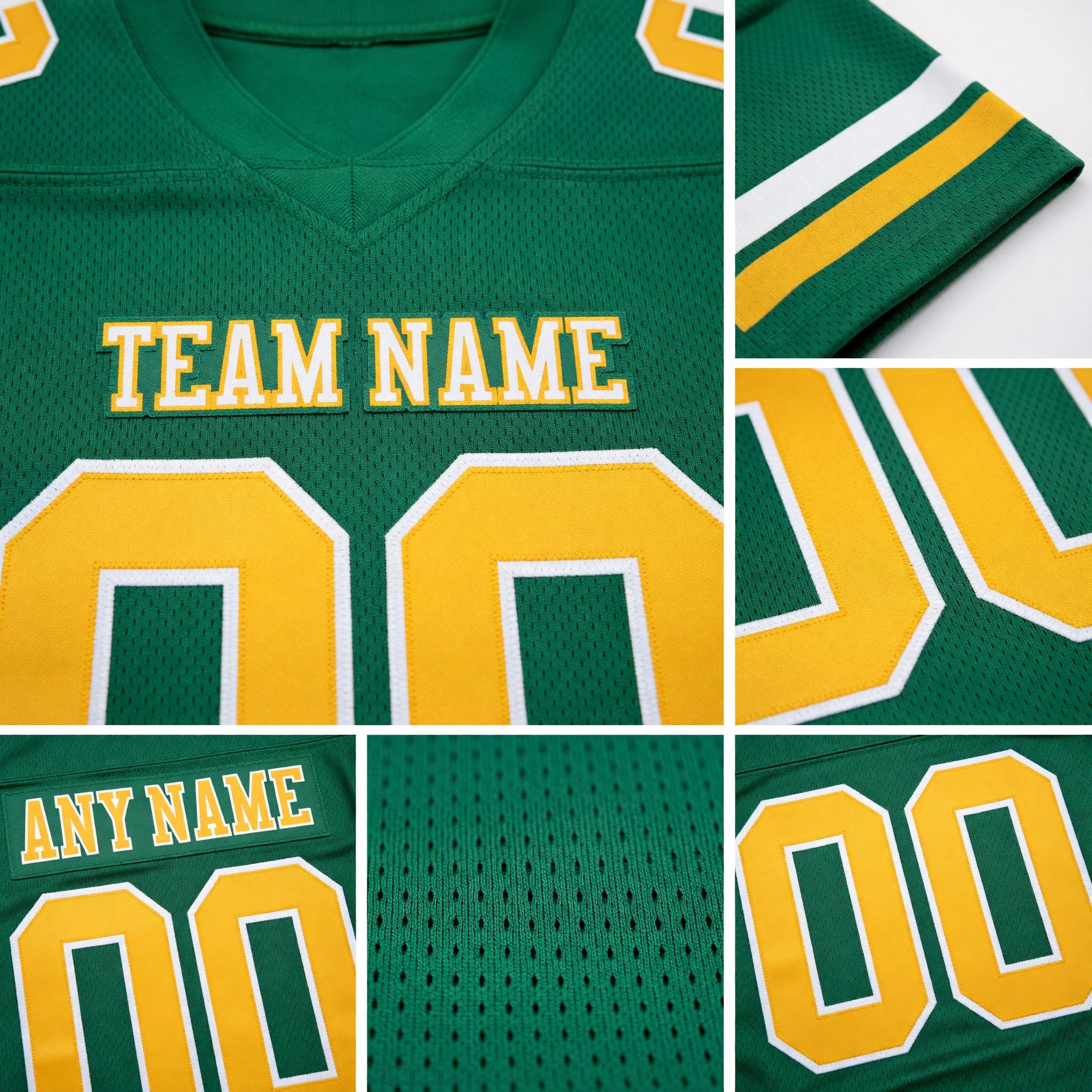Custom Kelly Green Gold-White Authentic Football Jersey detail