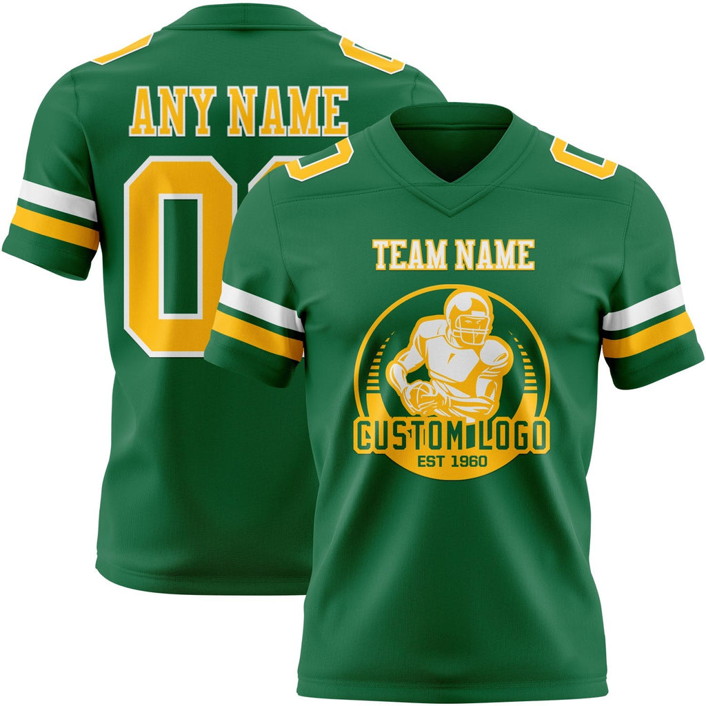 Custom Kelly Green Gold-White Authentic Football Jersey photo 2
