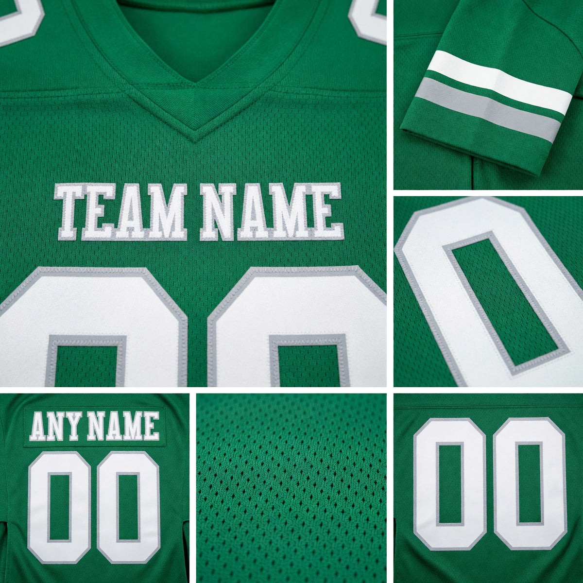 Custom Kelly Green White-Gray Authentic Football Jersey detail