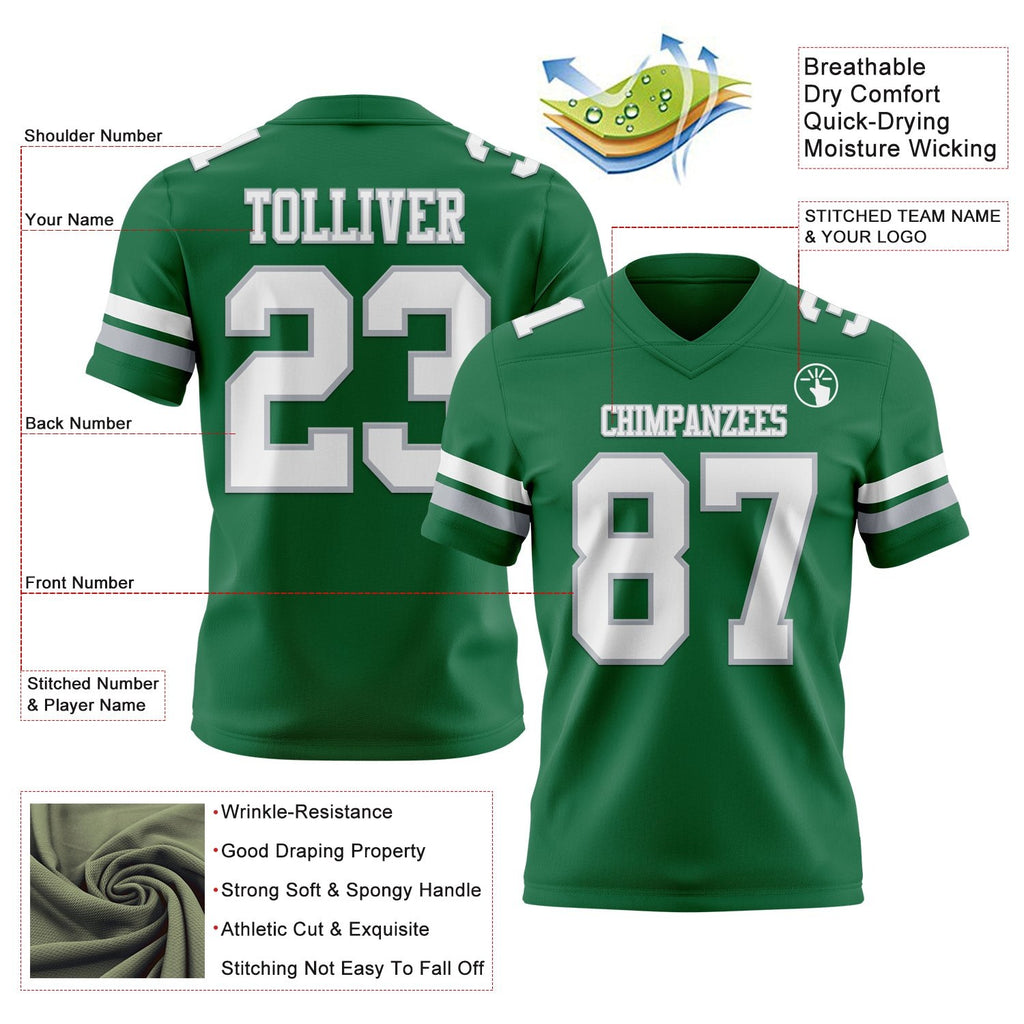 Custom Kelly Green White-Gray Authentic Football Jersey photo 3