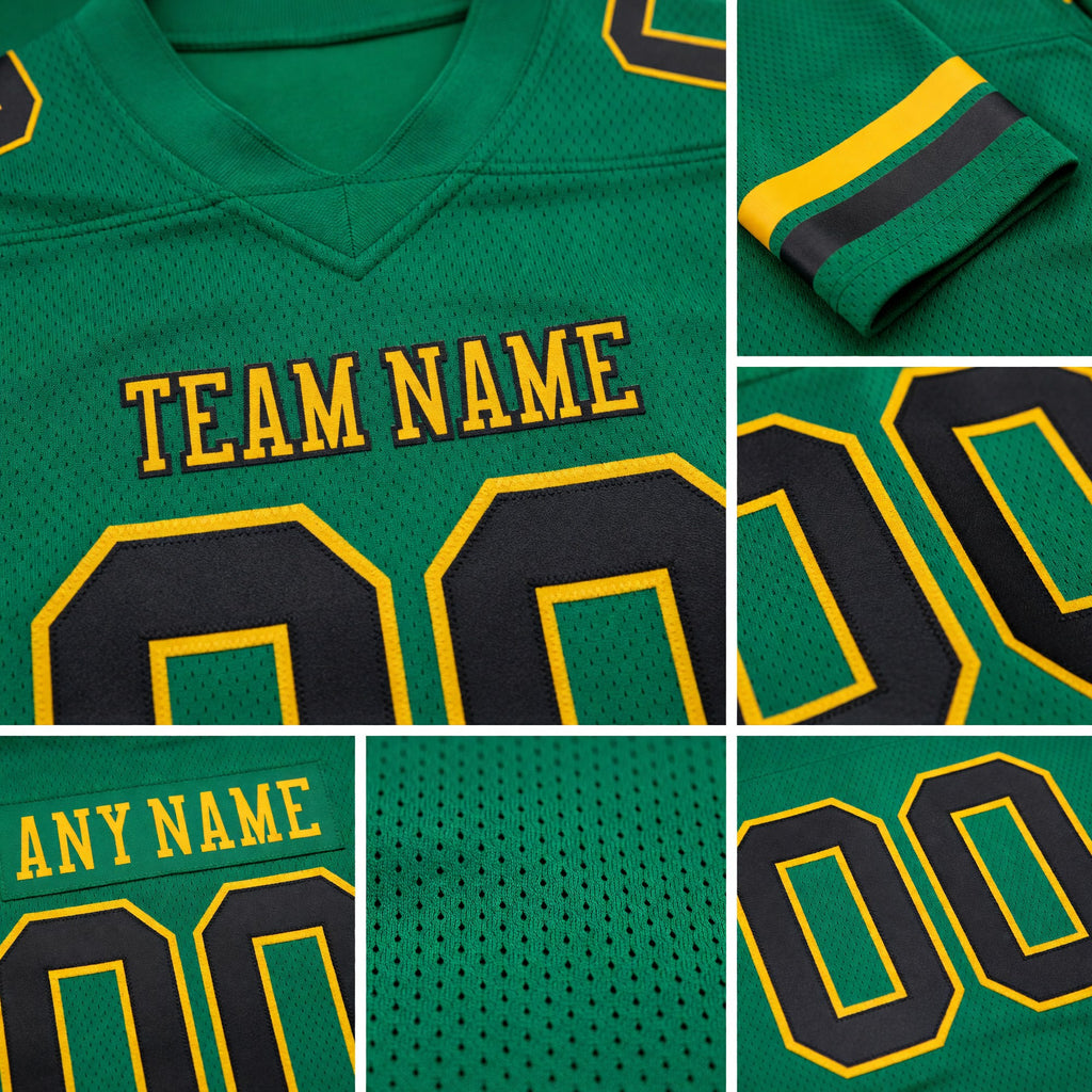 Custom Kelly Green Black-Gold Authentic Football Jersey detail