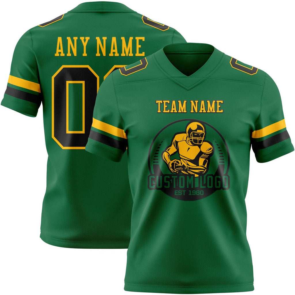 Custom Kelly Green Black-Gold Authentic Football Jersey photo 2