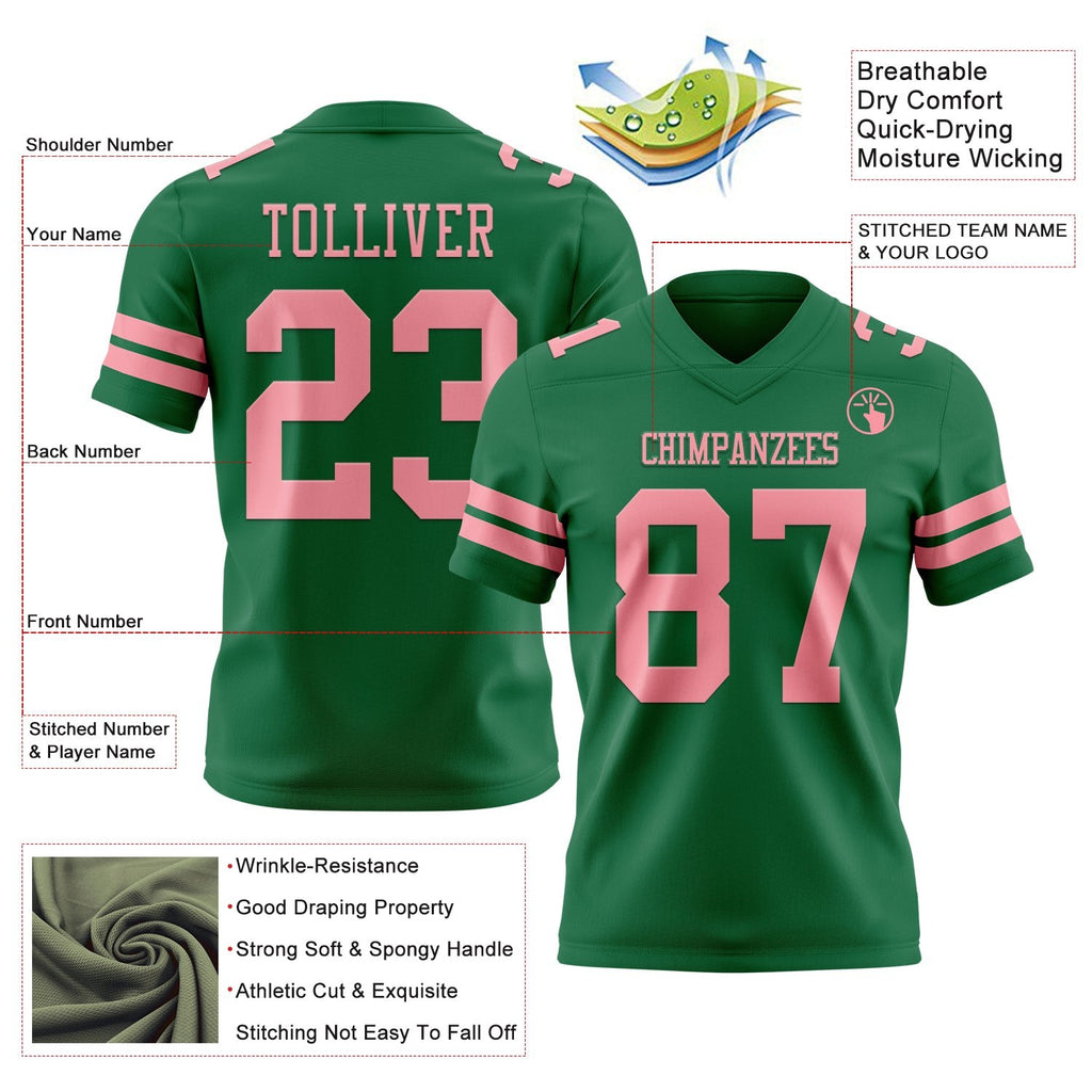 Custom Kelly Green Medium Pink Authentic Football Jersey photo 3