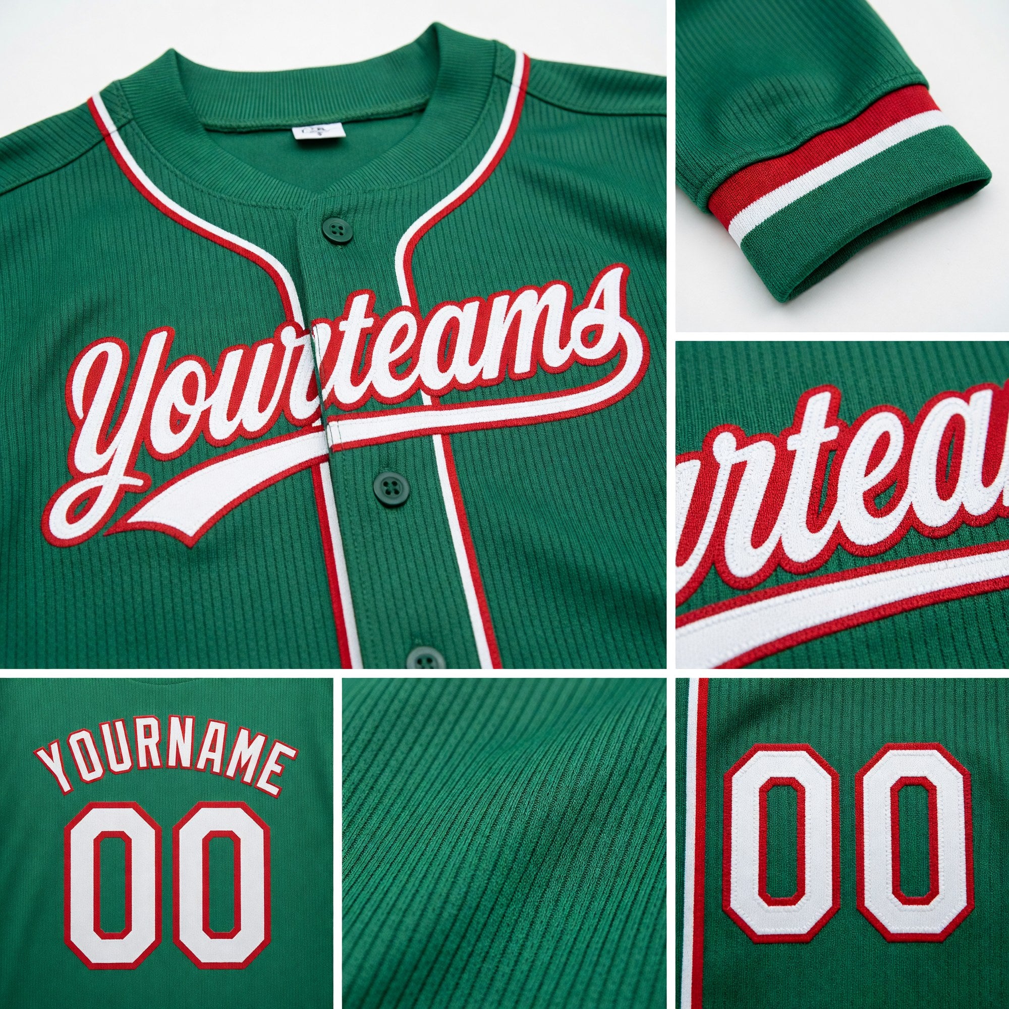 Custom Stitched Kelly Green White-Red Baseball Pullover Sweatshirt Hoodie detail