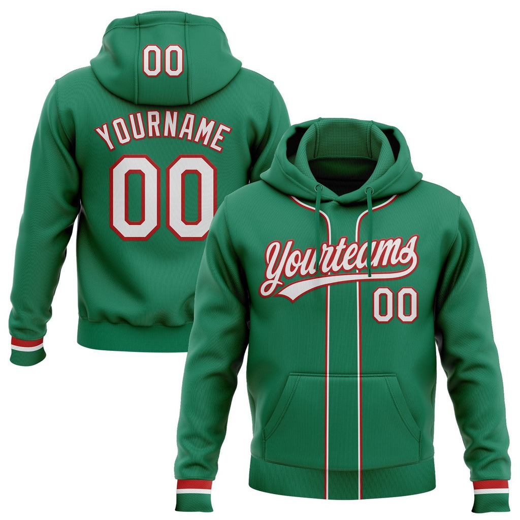 Custom Stitched Kelly Green White-Red Baseball Pullover Sweatshirt Hoodie photo 1