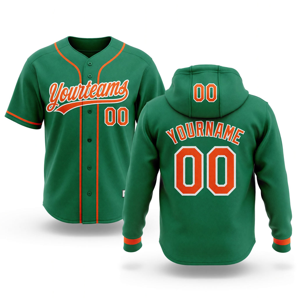 Custom Stitched Kelly Green Orange-White Baseball Pullover Sweatshirt Hoodie