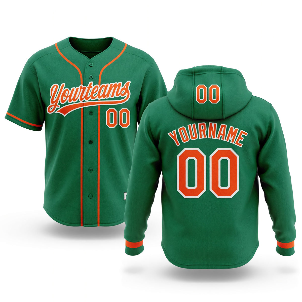 Custom Stitched Kelly Green Orange-White Baseball Pullover Sweatshirt Hoodie
