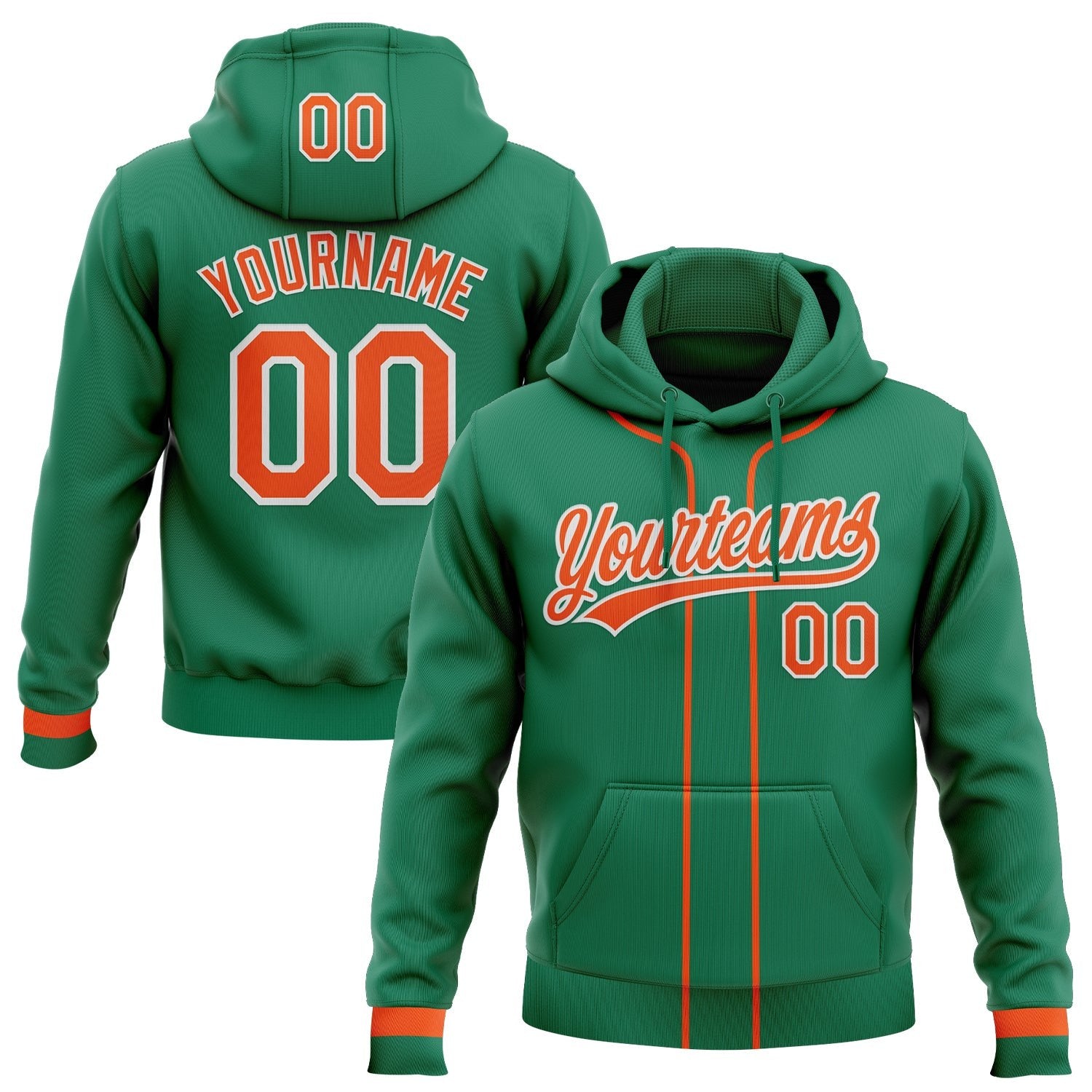 Custom Stitched Kelly Green Orange-White Baseball Pullover Sweatshirt Hoodie photo 1