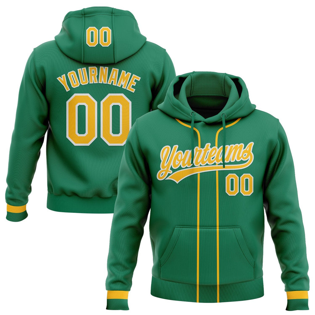 Custom Stitched Kelly Green Gold-White Baseball Pullover Sweatshirt Hoodie photo 1