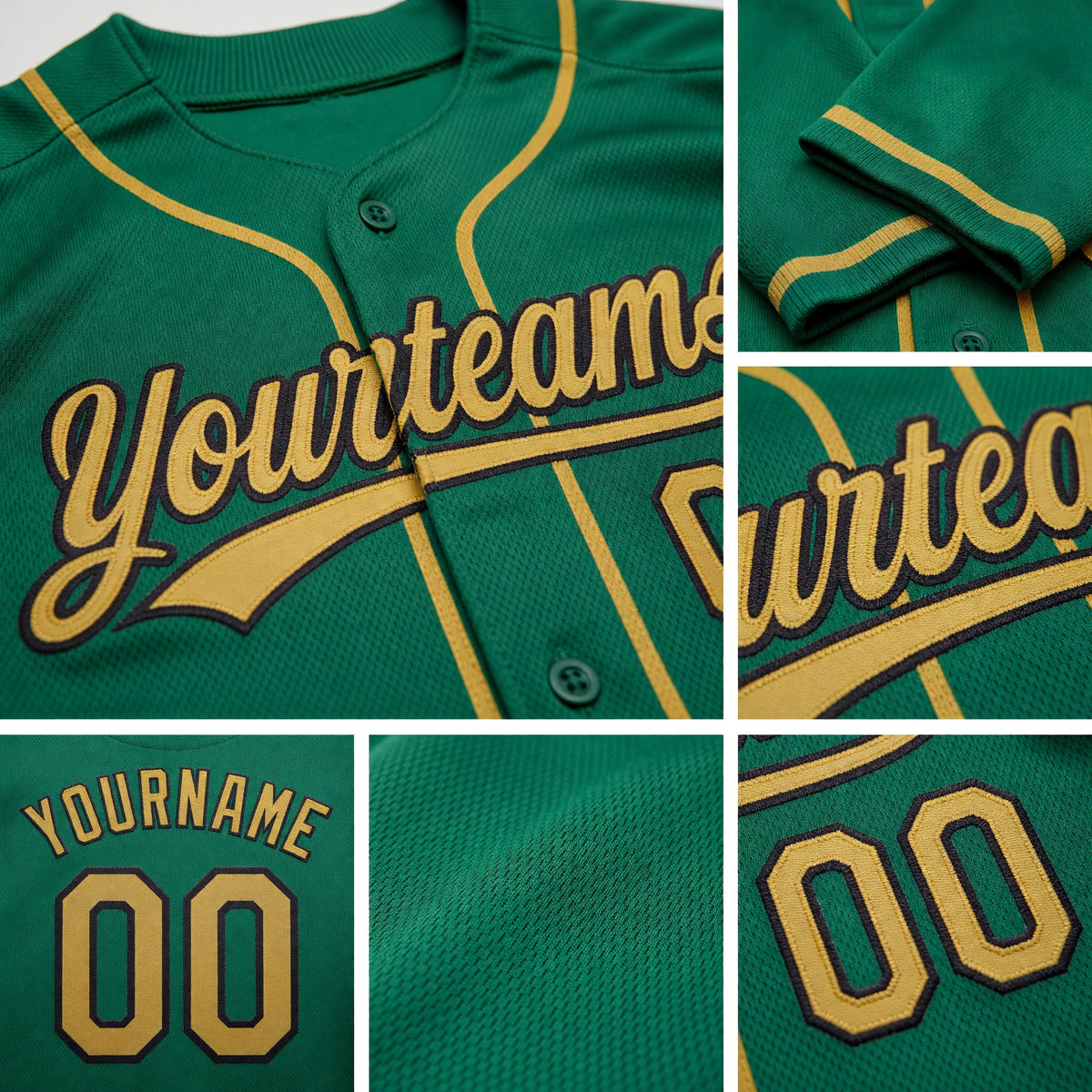 Custom Stitched Kelly Green Old Gold-Black Baseball Pullover Sweatshirt Hoodie detail