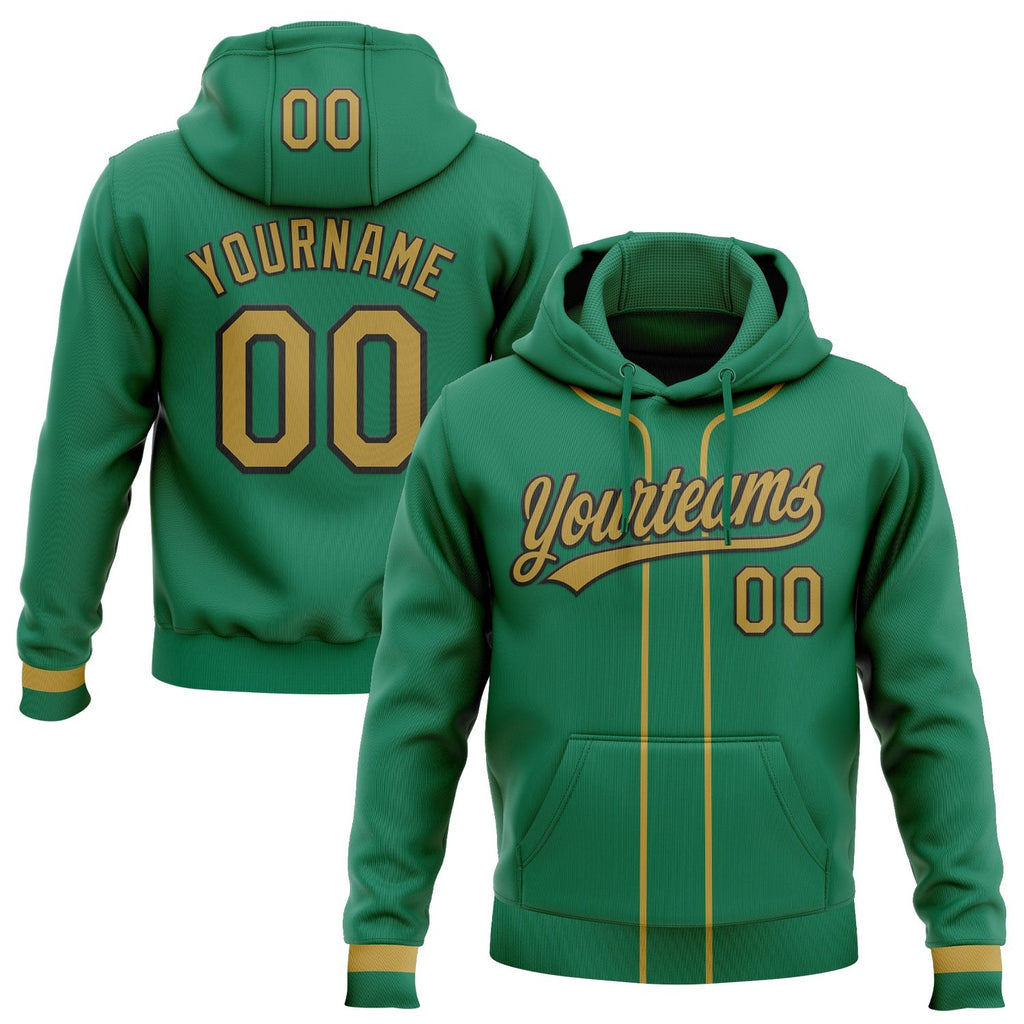 Custom Stitched Kelly Green Old Gold-Black Baseball Pullover Sweatshirt Hoodie photo 1