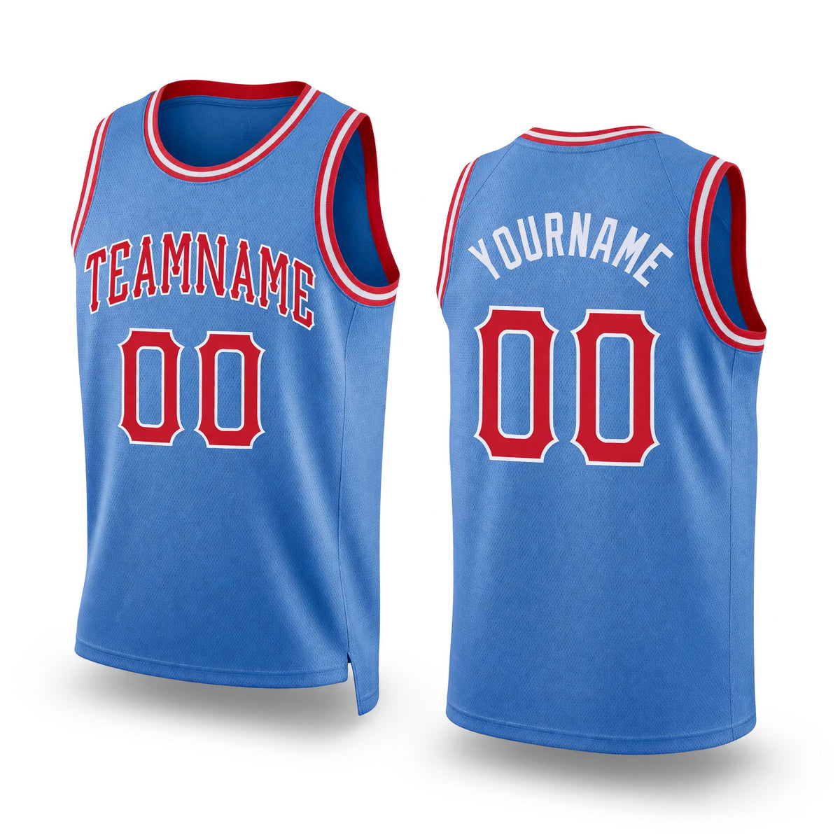 Custom Light Blue Red-White Round Neck Rib-Knit Basketball Jersey