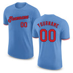 Custom Light Blue Red-Navy Performance T-Shirt