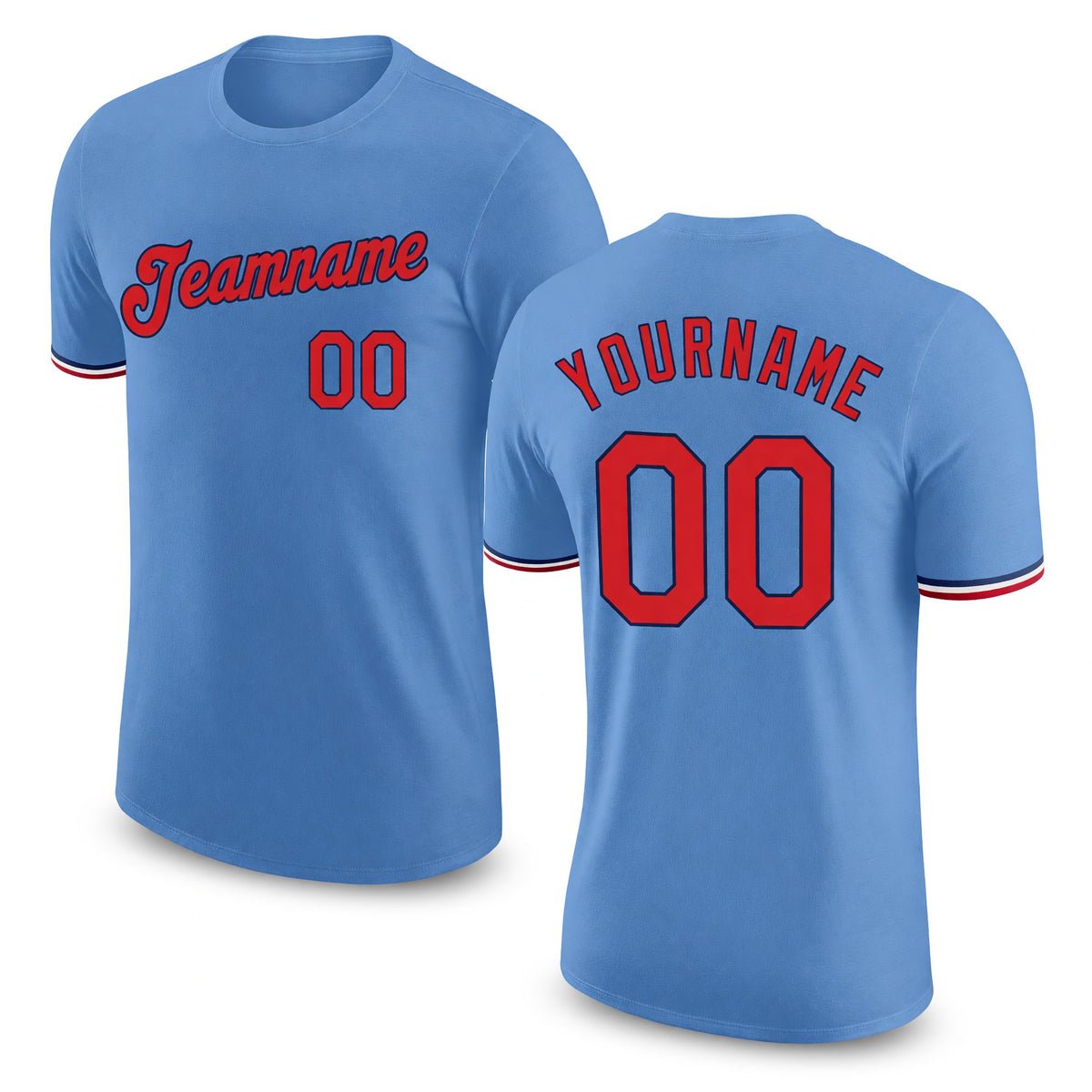 Custom Light Blue Red-Navy Performance T-Shirt