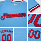 Custom Light Blue Red-Navy Performance T-Shirt detail