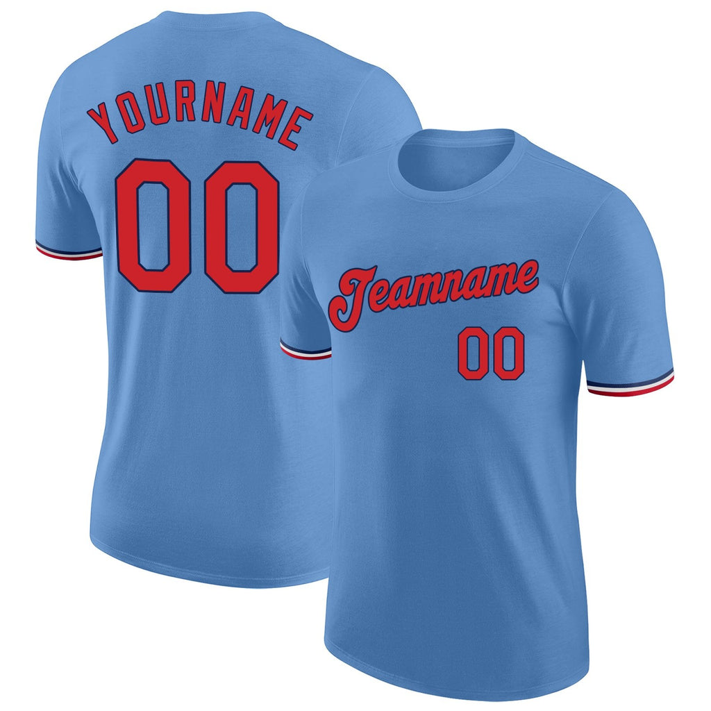 Custom Light Blue Red-Navy Performance T-Shirt photo 1