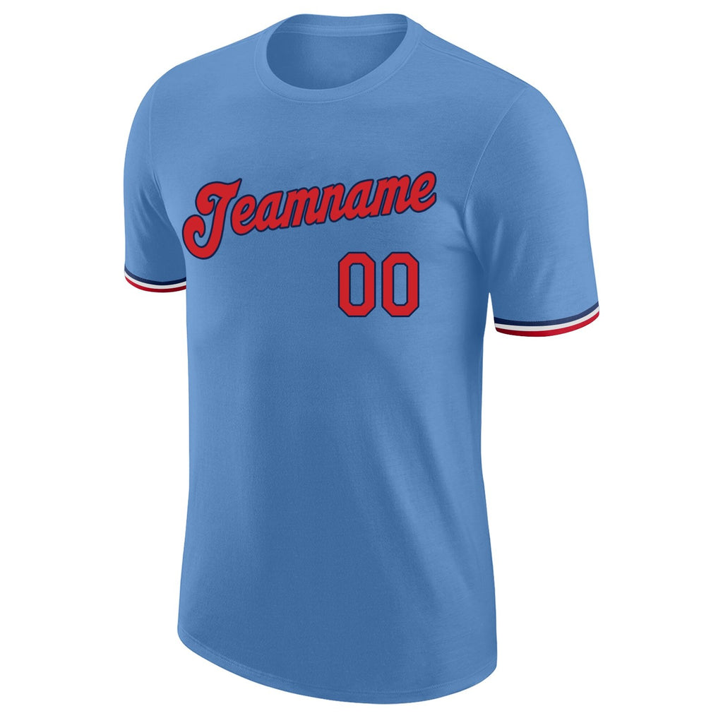Custom Light Blue Red-Navy Performance T-Shirt photo 4