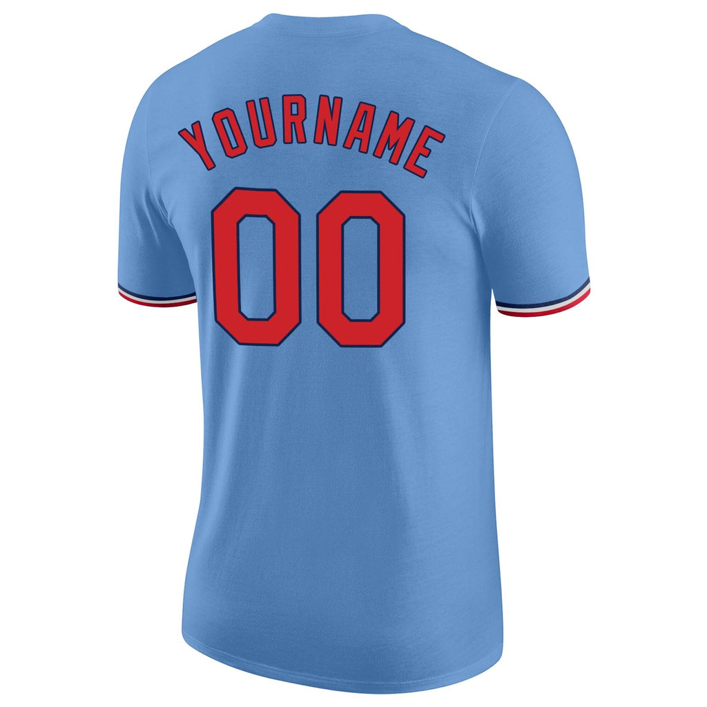 Custom Light Blue Red-Navy Performance T-Shirt photo 5