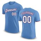 Custom Light Blue White-Red Performance T-Shirt