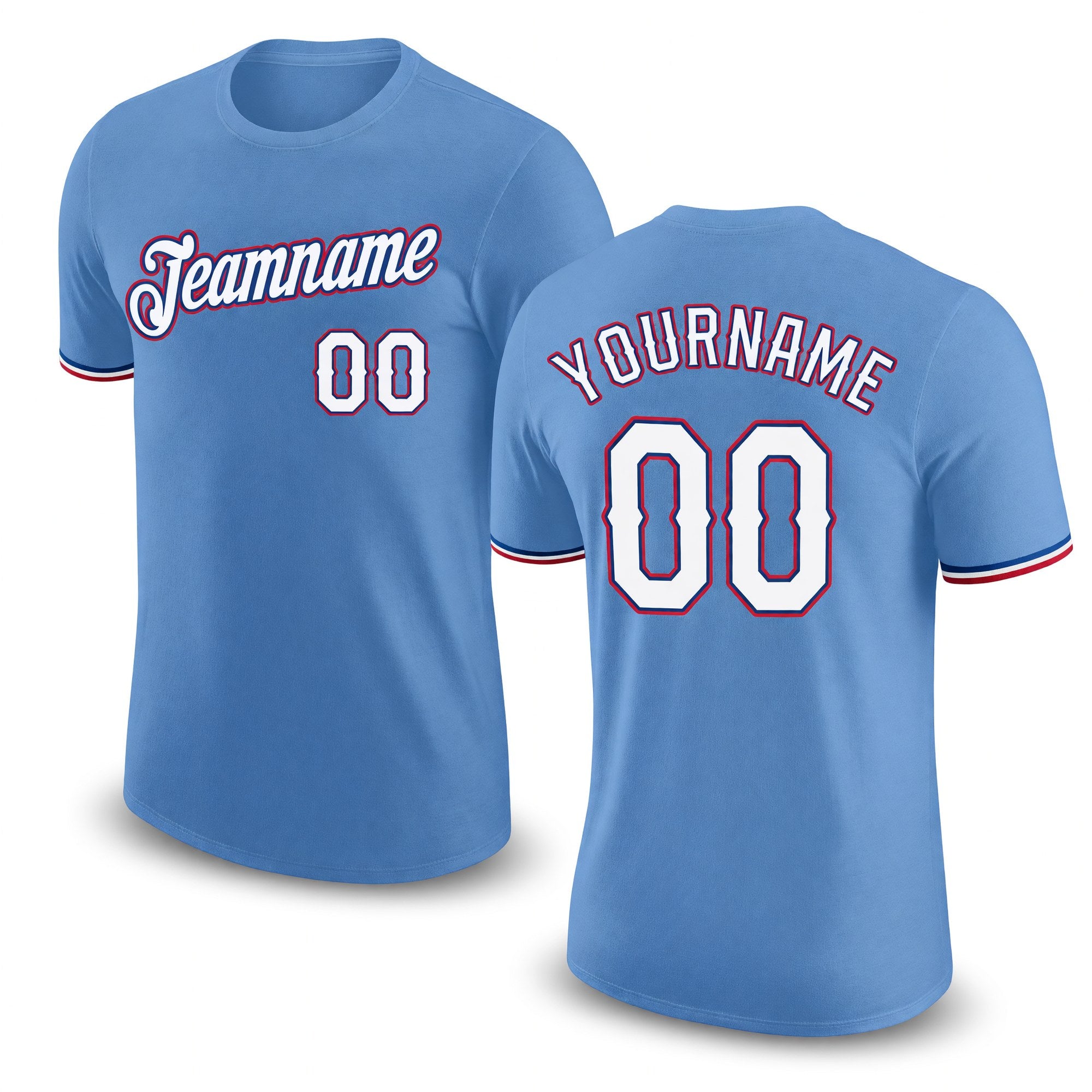 Custom Light Blue White-Red Performance T-Shirt