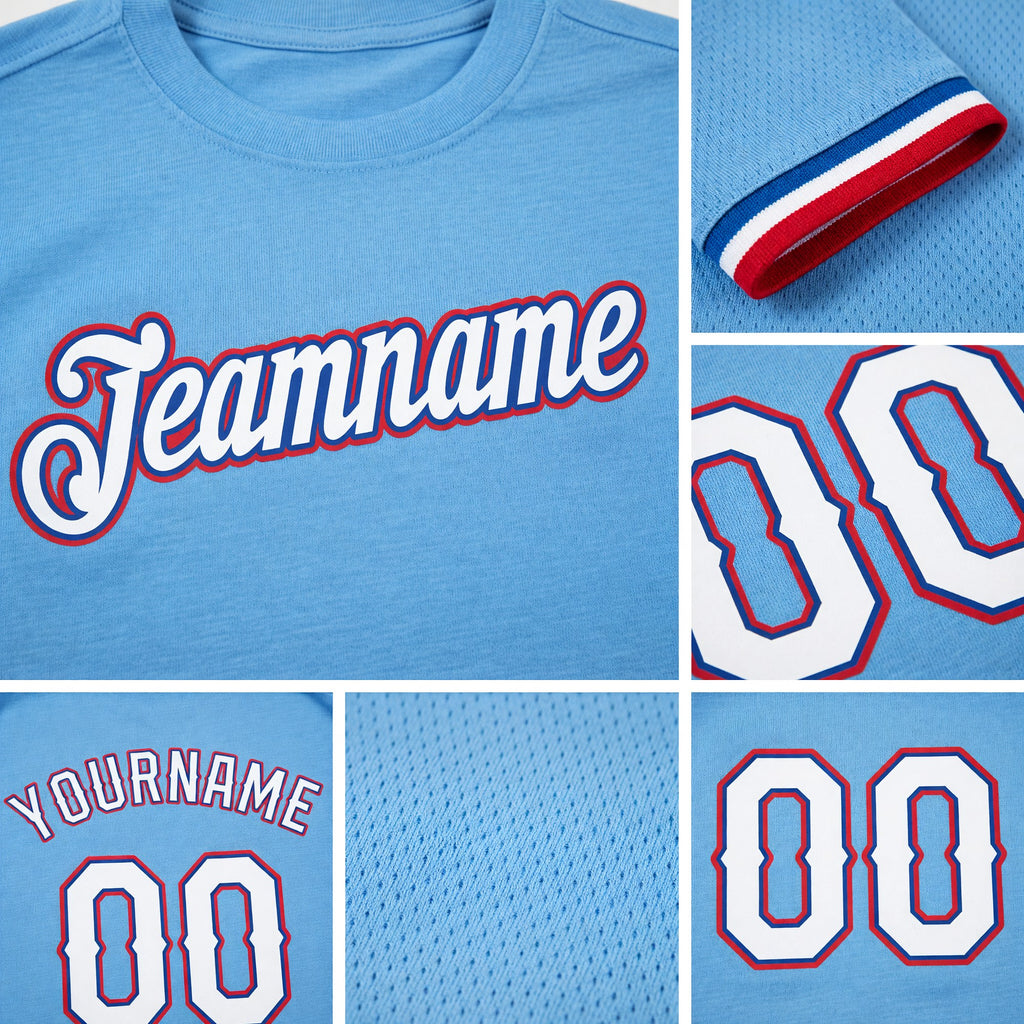 Custom Light Blue White-Red Performance T-Shirt detail
