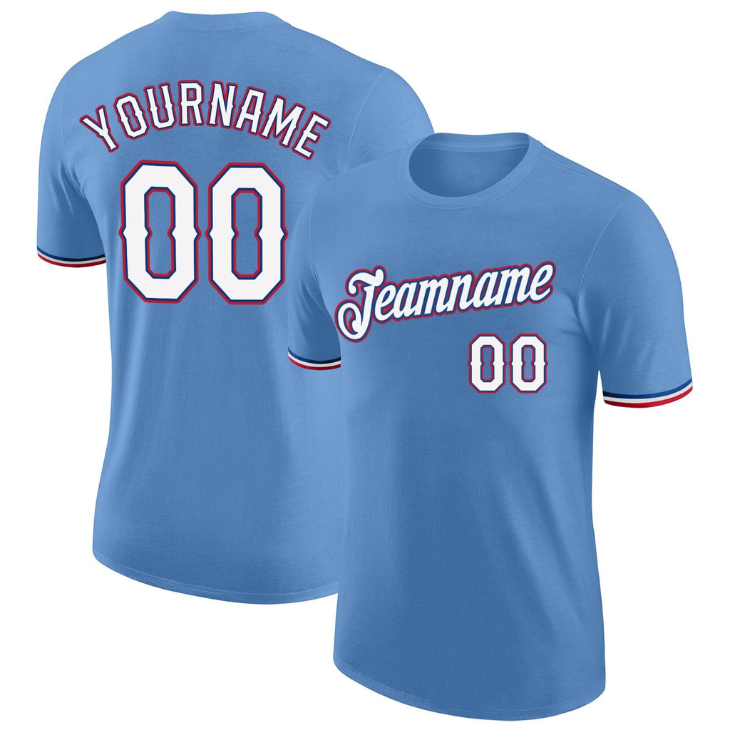 Custom Light Blue White-Red Performance T-Shirt photo 1