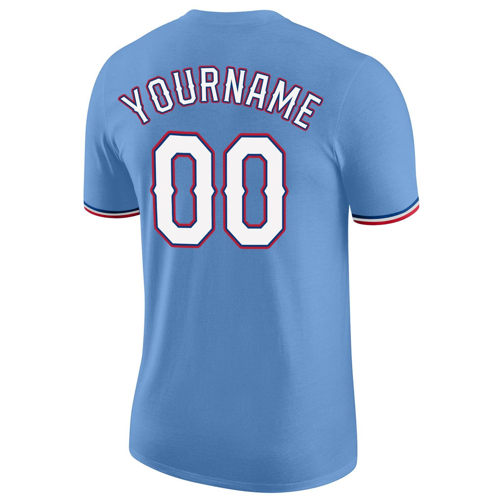 Custom Light Blue White-Red Performance T-Shirt photo 5