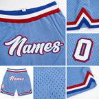 Custom Light Blue White-Royal Authentic Throwback Basketball Shorts detail