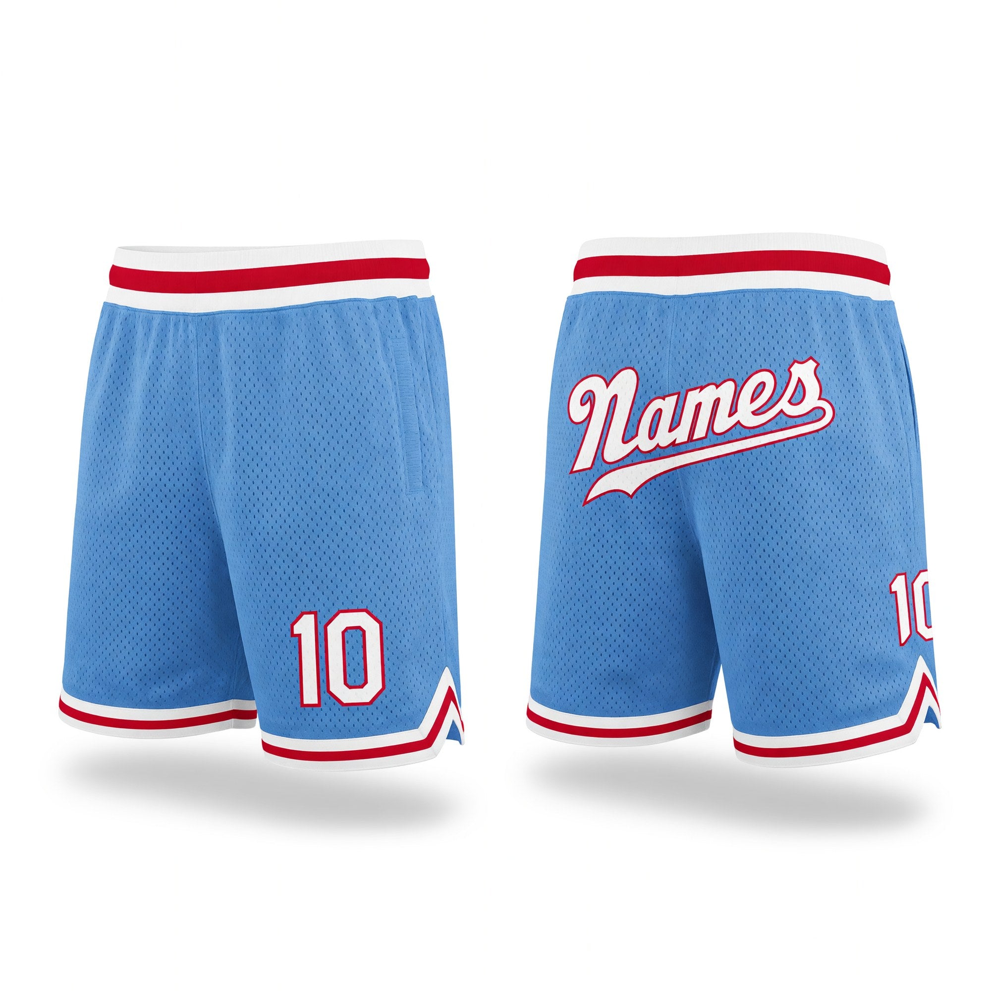 Custom Light Blue White-Red Authentic Throwback Basketball Shorts