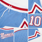 Custom Light Blue White-Red Authentic Throwback Basketball Shorts detail