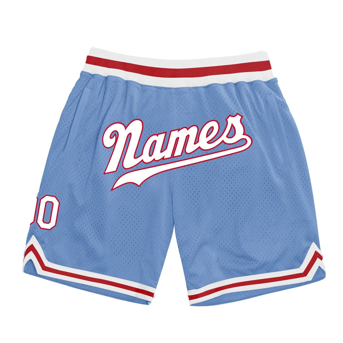 Custom Light Blue White-Red Authentic Throwback Basketball Shorts photo 1
