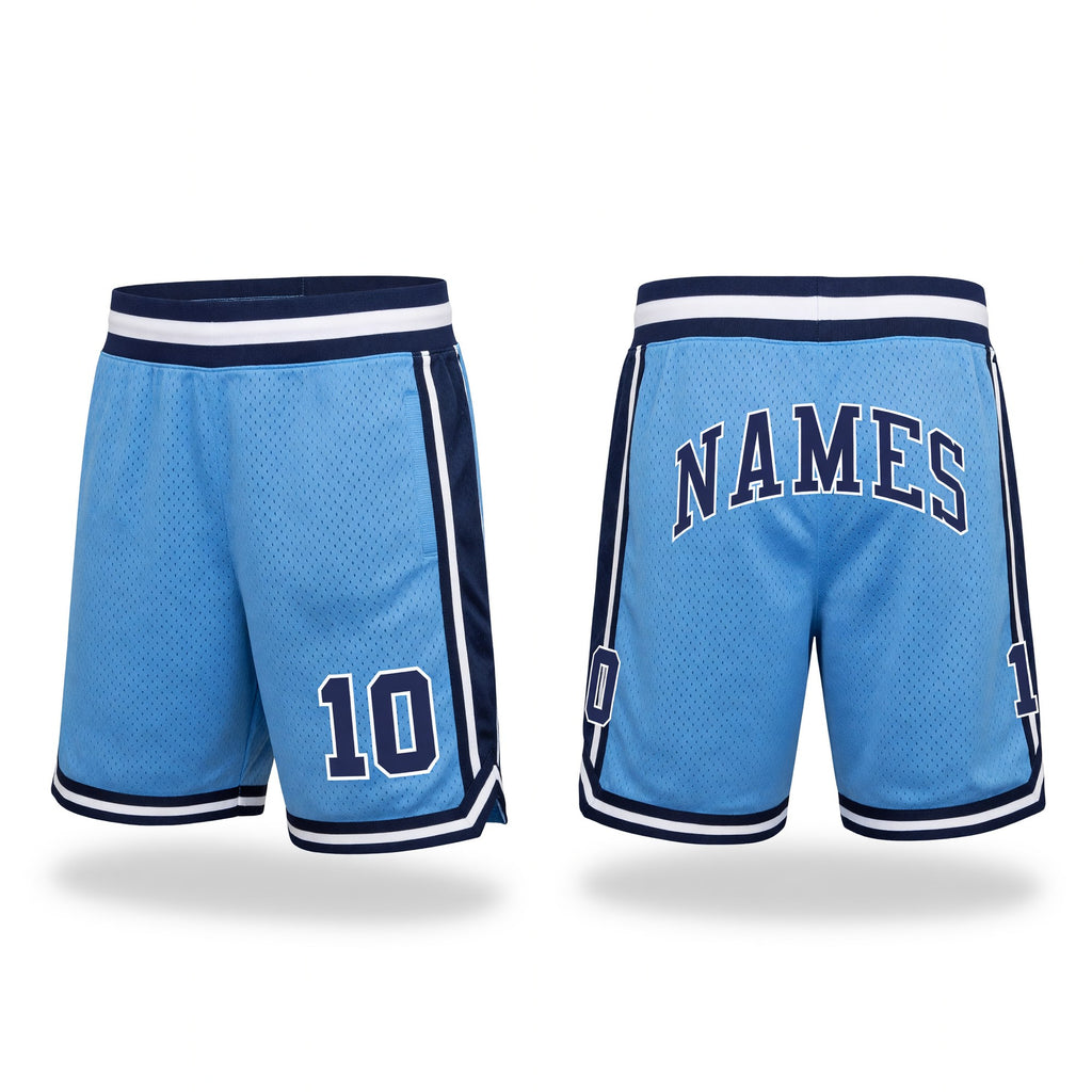 Custom Light Blue Navy-White Authentic Throwback Basketball Shorts