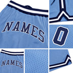 Custom Light Blue Navy-White Authentic Throwback Basketball Shorts detail