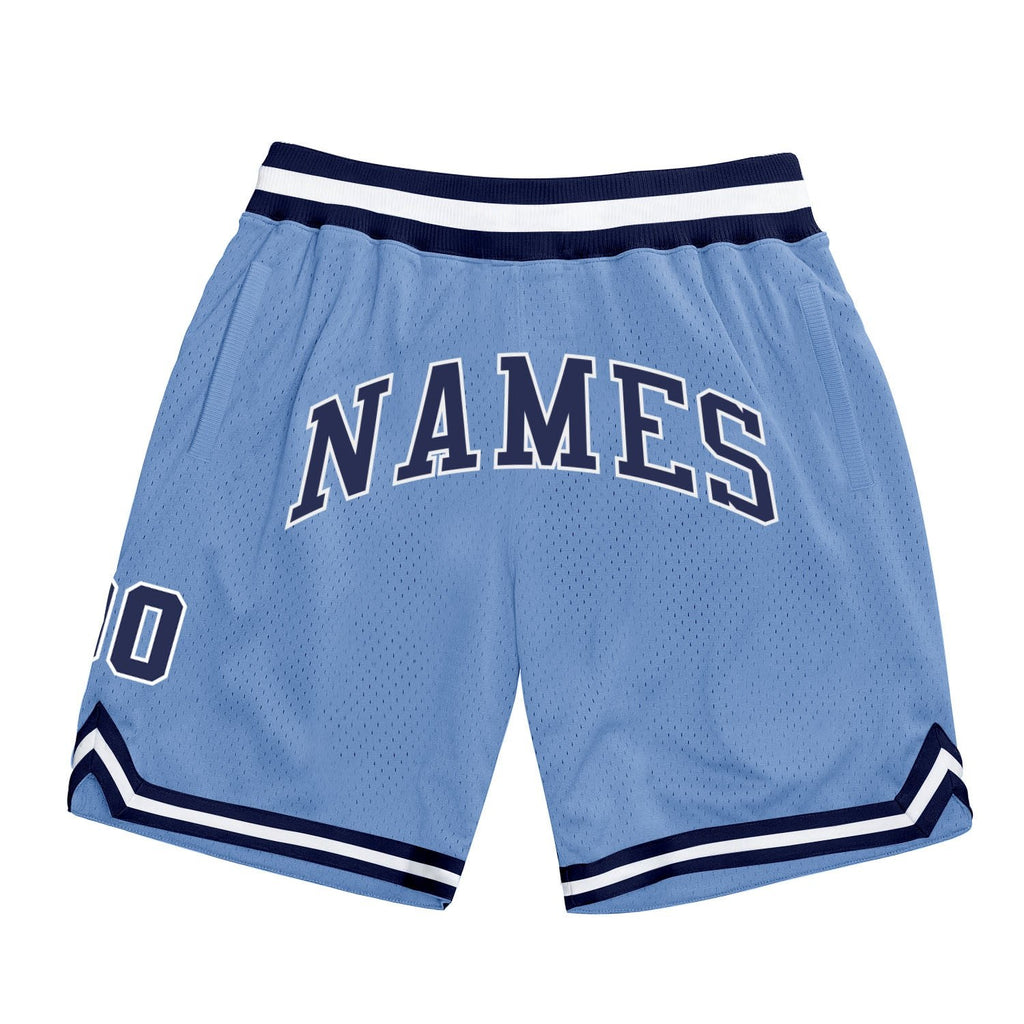 Custom Light Blue Navy-White Authentic Throwback Basketball Shorts photo 1
