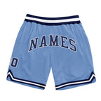 Custom Light Blue Navy-White Authentic Throwback Basketball Shorts photo 1