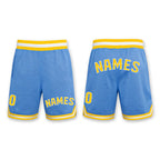 Custom Light Blue Gold-White Authentic Throwback Basketball Shorts