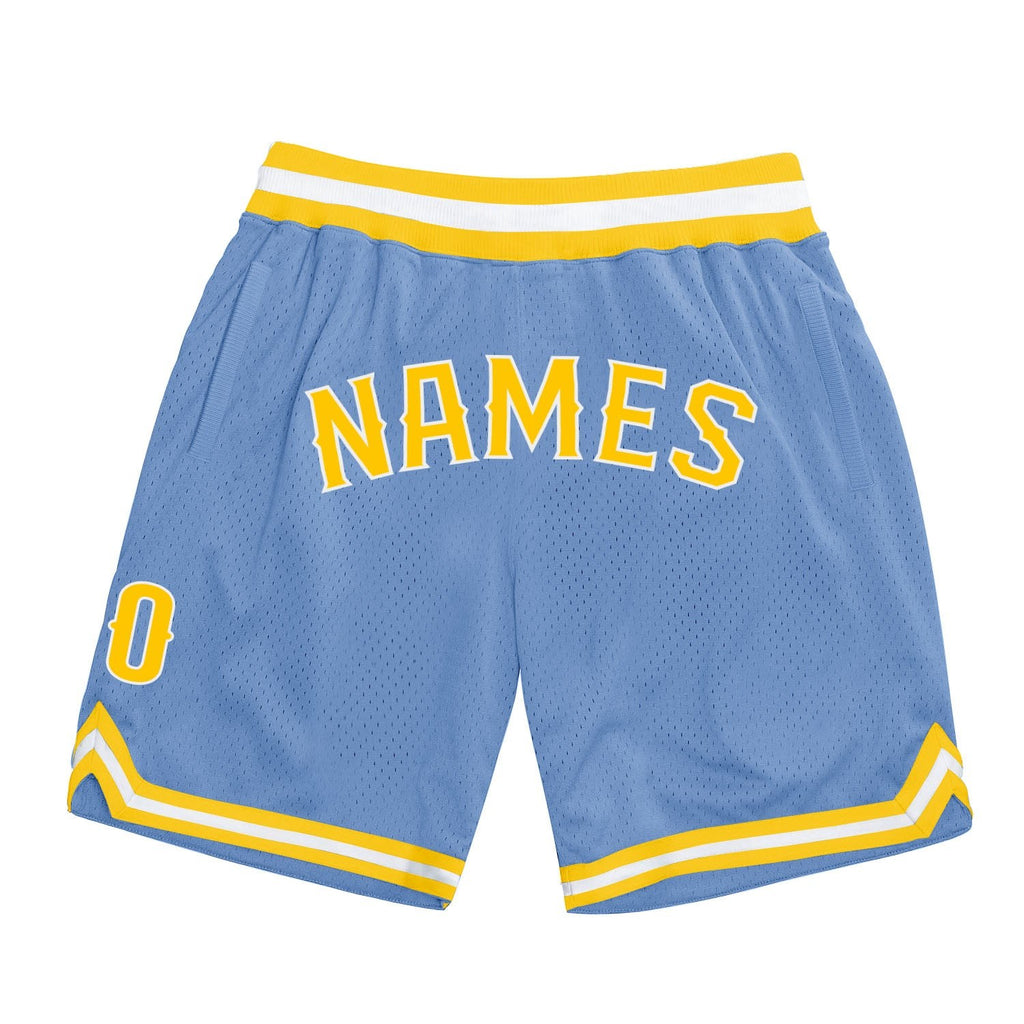 Custom Light Blue Gold-White Authentic Throwback Basketball Shorts photo 1