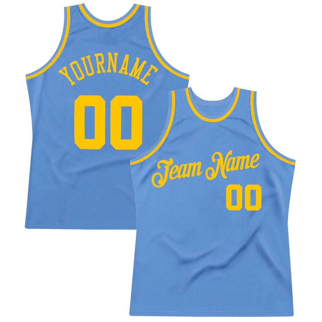 Custom Light Blue Gold Authentic Throwback Basketball Jersey photo 1