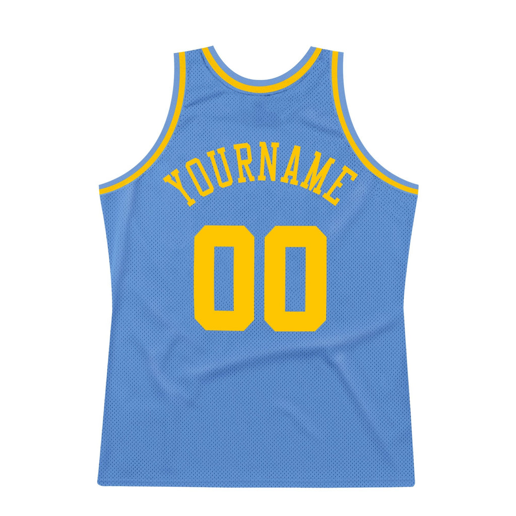 Custom Light Blue Gold Authentic Throwback Basketball Jersey photo 5