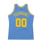 Custom Light Blue Gold Authentic Throwback Basketball Jersey photo 5