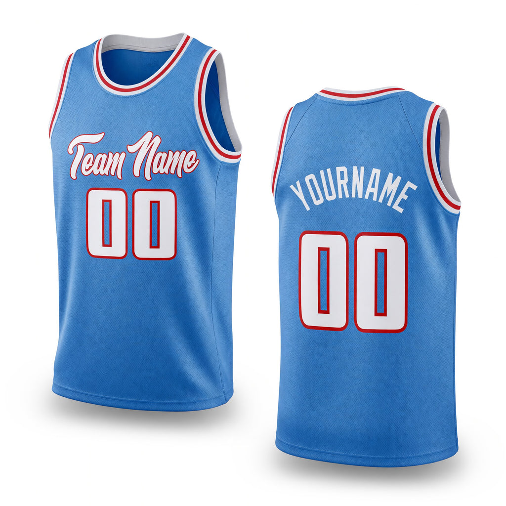 Custom Light Blue White-Red Authentic Throwback Basketball Jersey