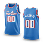 Custom Light Blue White-Red Authentic Throwback Basketball Jersey