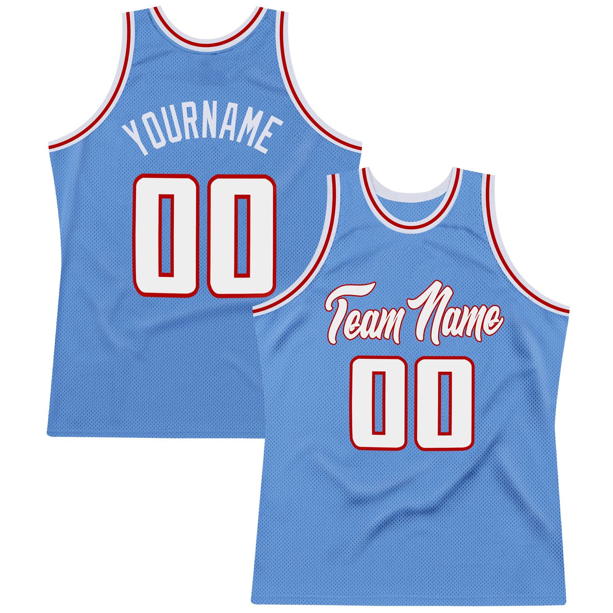 Custom Light Blue White-Red Authentic Throwback Basketball Jersey photo 1