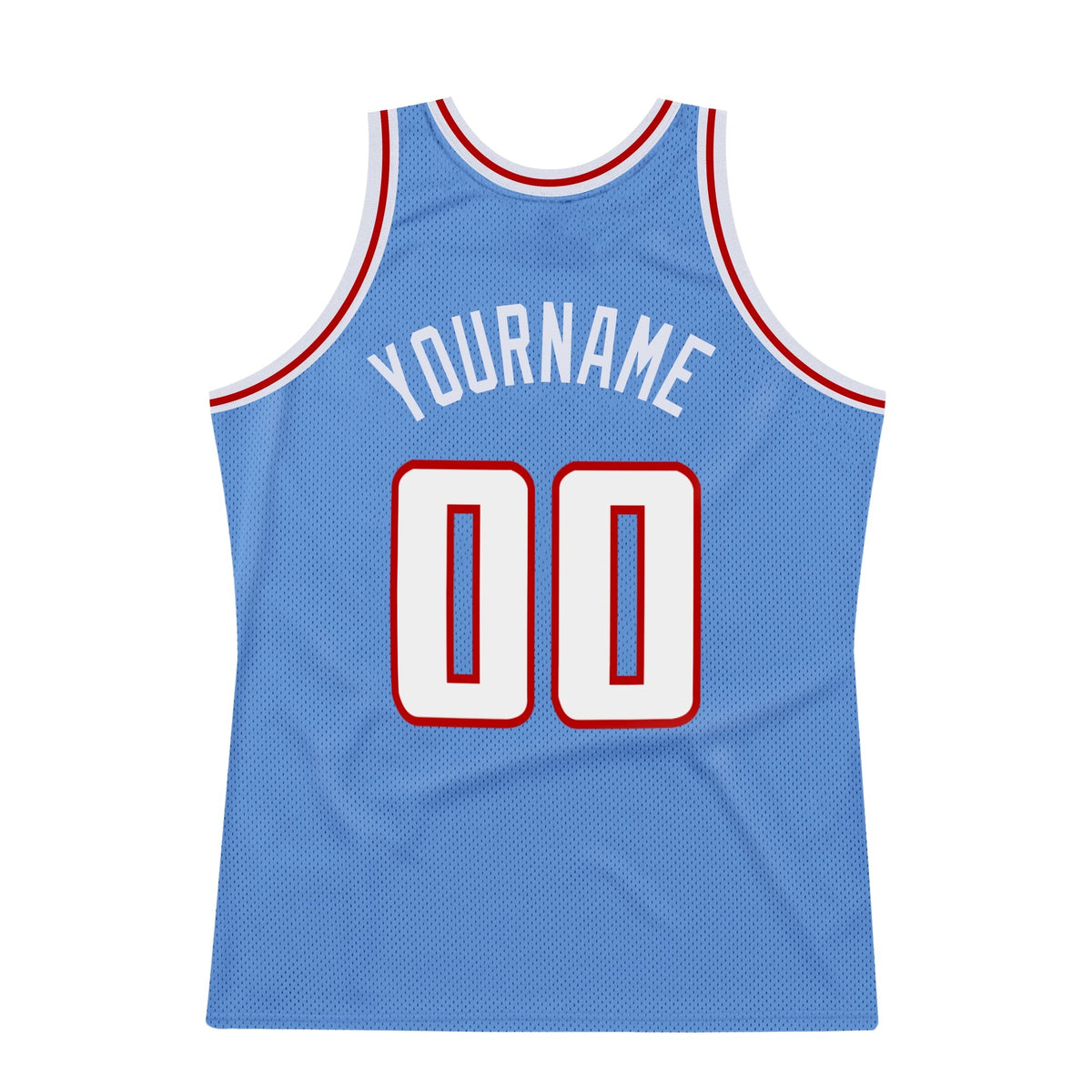 Custom Light Blue White-Red Authentic Throwback Basketball Jersey photo 5